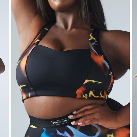 Savage X Fenty black caviar up in flames sports bra bralette size S - Picture 1 of 8